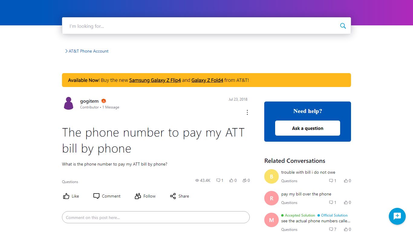 The phone number to pay my ATT bill by phone